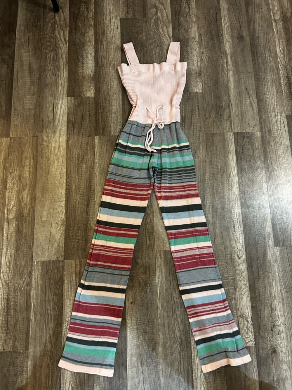 Striped Knit Jumpsuit with Pink Bodice WearMoi